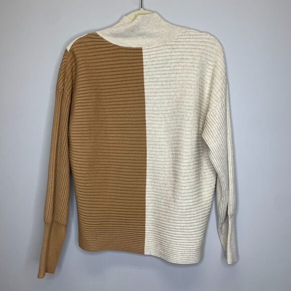 NWT Express Cream & Tan Cropped Crossover Color Block Mock Sweater Large - Picture 6 of 15